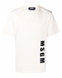 weißes und schwarzes bedrucktes T-Shirt mit einem Rundhalsausschnitt von MSGM