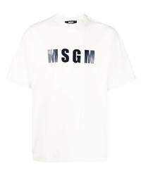 weißes und schwarzes bedrucktes T-Shirt mit einem Rundhalsausschnitt von MSGM