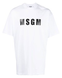 weißes und schwarzes bedrucktes T-Shirt mit einem Rundhalsausschnitt von MSGM