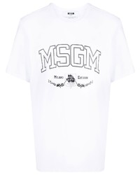 weißes und schwarzes bedrucktes T-Shirt mit einem Rundhalsausschnitt von MSGM