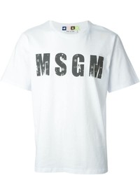 weißes und schwarzes bedrucktes T-Shirt mit einem Rundhalsausschnitt von MSGM