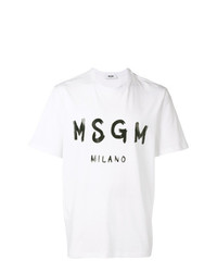 weißes und schwarzes bedrucktes T-Shirt mit einem Rundhalsausschnitt von MSGM