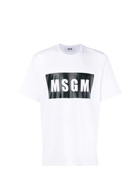 weißes und schwarzes bedrucktes T-Shirt mit einem Rundhalsausschnitt von MSGM