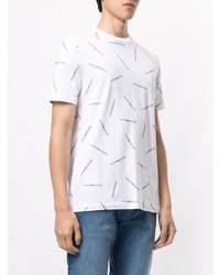 weißes und schwarzes bedrucktes T-Shirt mit einem Rundhalsausschnitt von Emporio Armani