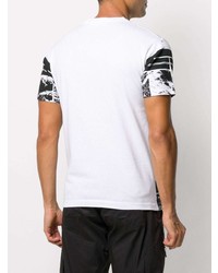 weißes und schwarzes bedrucktes T-Shirt mit einem Rundhalsausschnitt von Stone Island