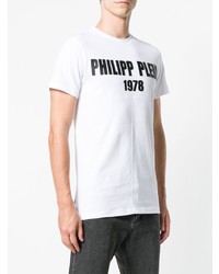 weißes und schwarzes bedrucktes T-Shirt mit einem Rundhalsausschnitt von Philipp Plein