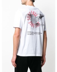 weißes und schwarzes bedrucktes T-Shirt mit einem Rundhalsausschnitt von McQ Alexander McQueen