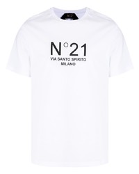 weißes und schwarzes bedrucktes T-Shirt mit einem Rundhalsausschnitt von N°21