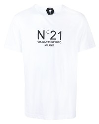 weißes und schwarzes bedrucktes T-Shirt mit einem Rundhalsausschnitt von N°21