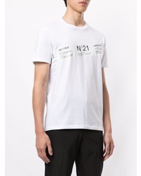 weißes und schwarzes bedrucktes T-Shirt mit einem Rundhalsausschnitt von N°21