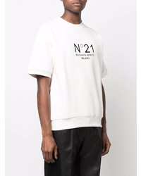 weißes und schwarzes bedrucktes T-Shirt mit einem Rundhalsausschnitt von N°21