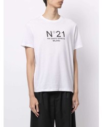 weißes und schwarzes bedrucktes T-Shirt mit einem Rundhalsausschnitt von N°21