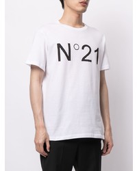 weißes und schwarzes bedrucktes T-Shirt mit einem Rundhalsausschnitt von N°21