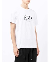 weißes und schwarzes bedrucktes T-Shirt mit einem Rundhalsausschnitt von N°21