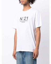 weißes und schwarzes bedrucktes T-Shirt mit einem Rundhalsausschnitt von N°21