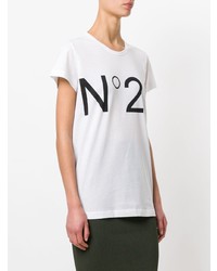 weißes und schwarzes bedrucktes T-Shirt mit einem Rundhalsausschnitt von N°21