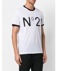 weißes und schwarzes bedrucktes T-Shirt mit einem Rundhalsausschnitt von N°21