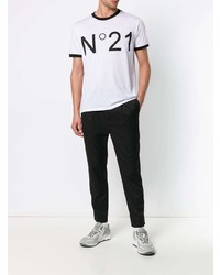 weißes und schwarzes bedrucktes T-Shirt mit einem Rundhalsausschnitt von N°21