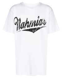 weißes und schwarzes bedrucktes T-Shirt mit einem Rundhalsausschnitt von Nahmias