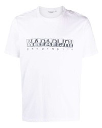 weißes und schwarzes bedrucktes T-Shirt mit einem Rundhalsausschnitt von Napapijri