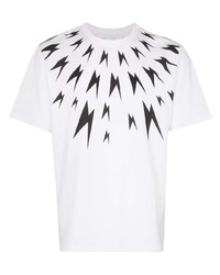 weißes und schwarzes bedrucktes T-Shirt mit einem Rundhalsausschnitt von Neil Barrett