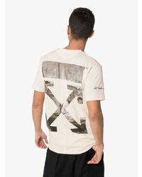 weißes und schwarzes bedrucktes T-Shirt mit einem Rundhalsausschnitt von Off-White