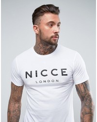 weißes und schwarzes bedrucktes T-Shirt mit einem Rundhalsausschnitt von Nicce London