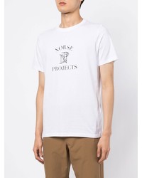 weißes und schwarzes bedrucktes T-Shirt mit einem Rundhalsausschnitt von Norse Projects