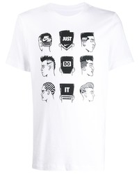 weißes und schwarzes bedrucktes T-Shirt mit einem Rundhalsausschnitt von Nike