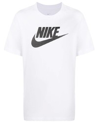 weißes und schwarzes bedrucktes T-Shirt mit einem Rundhalsausschnitt von Nike