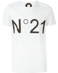 weißes und schwarzes bedrucktes T-Shirt mit einem Rundhalsausschnitt von No.21