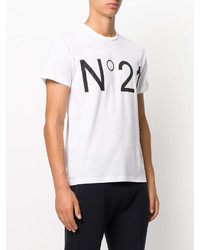 weißes und schwarzes bedrucktes T-Shirt mit einem Rundhalsausschnitt von No.21