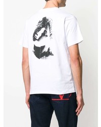 weißes und schwarzes bedrucktes T-Shirt mit einem Rundhalsausschnitt von McQ Swallow