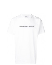weißes und schwarzes bedrucktes T-Shirt mit einem Rundhalsausschnitt von Norse Projects