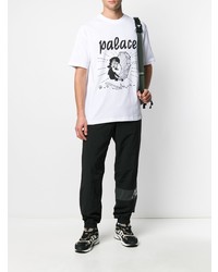 weißes und schwarzes bedrucktes T-Shirt mit einem Rundhalsausschnitt von Palace