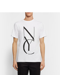 weißes und schwarzes bedrucktes T-Shirt mit einem Rundhalsausschnitt von Saturdays Nyc