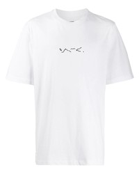 weißes und schwarzes bedrucktes T-Shirt mit einem Rundhalsausschnitt von Oamc