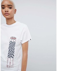 weißes und schwarzes bedrucktes T-Shirt mit einem Rundhalsausschnitt von Vans