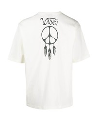 weißes und schwarzes bedrucktes T-Shirt mit einem Rundhalsausschnitt von Vans