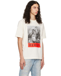 weißes und schwarzes bedrucktes T-Shirt mit einem Rundhalsausschnitt von Heron Preston