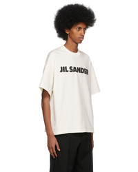 weißes und schwarzes bedrucktes T-Shirt mit einem Rundhalsausschnitt von Jil Sander