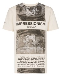 weißes und schwarzes bedrucktes T-Shirt mit einem Rundhalsausschnitt von Off-White