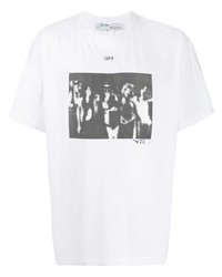 weißes und schwarzes bedrucktes T-Shirt mit einem Rundhalsausschnitt von Off-White