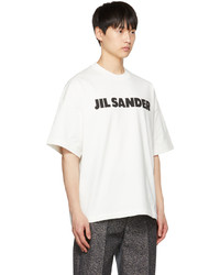 weißes und schwarzes bedrucktes T-Shirt mit einem Rundhalsausschnitt von Jil Sander