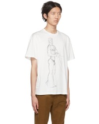 weißes und schwarzes bedrucktes T-Shirt mit einem Rundhalsausschnitt von JW Anderson