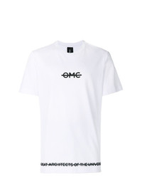 weißes und schwarzes bedrucktes T-Shirt mit einem Rundhalsausschnitt von Omc