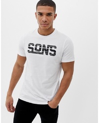 weißes und schwarzes bedrucktes T-Shirt mit einem Rundhalsausschnitt von ONLY & SONS