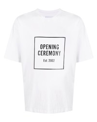 weißes und schwarzes bedrucktes T-Shirt mit einem Rundhalsausschnitt von Opening Ceremony