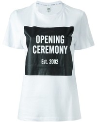 weißes und schwarzes bedrucktes T-Shirt mit einem Rundhalsausschnitt von Opening Ceremony