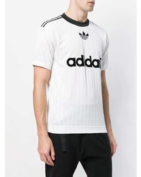 weißes und schwarzes bedrucktes T-Shirt mit einem Rundhalsausschnitt von adidas